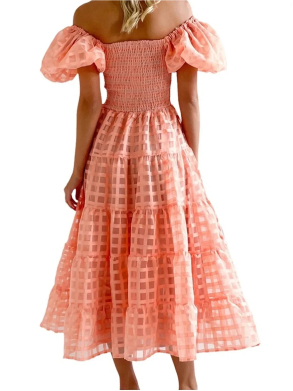 Gingham & Heels Bianna Pink/Coral Puff Sleeve Midi Dress Coquette Cottagecore 10 - Picture 2 of 12